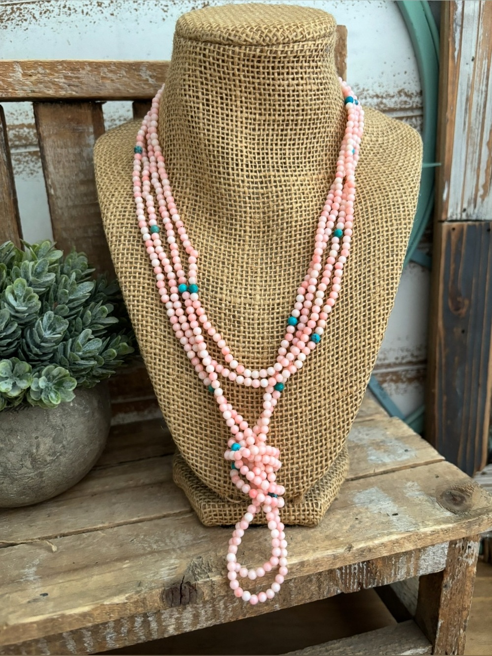 VTG. Jay King DTR 925 Angel Skin Coral Turquoise Beaded Necklace 98” NEW!